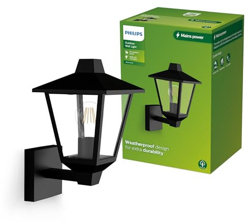 Philips Kinno Wandleuchte für den Außenbereich, Up-Light, ohne Sensor, Max. 25 Watt, E27-Fassung, Schwarz