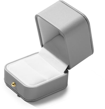 Oirlv Klassisch Grau PU Leder Ringbox Verlobungs Ringschatulle Schmuck Geschenkschatulle für Hochzeit,Vorschlag,Valentinstag