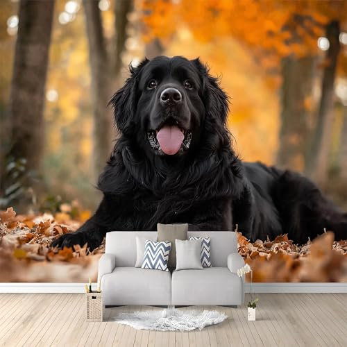 Wandgemälde Tapete Tierfotografie Herbstwald Hund Fototapete Für Schlafzimmer Wohnzimmer Sofa Tv Hintergrund, Orange Farbe Wanddekoration Vliestapete, 250 x 175 cm Wohnzimm Wanddeko