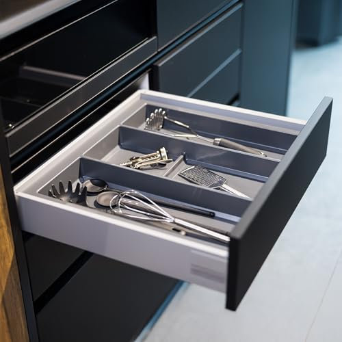 Organizador de cajones multiusos para utensilios de cocina, para 60 x 50 cm, color gris pizarra para cajones de cocina, organizador de cubiertos y especias
