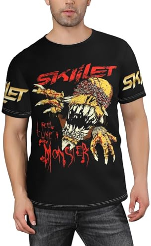 Men's Skillet-Band Shirt Sleeve T-Shirt for Men Casual Short Sleeve Crew Neck Tops Black M