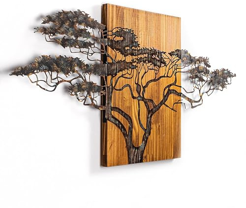 Wallity Handbemaltes dekoratives Wandaccessoire aus Holz, 144 x 70 x 3 cm | 100% Massivholz & Metall | Einzigartiges braunes Design für moderne Räume