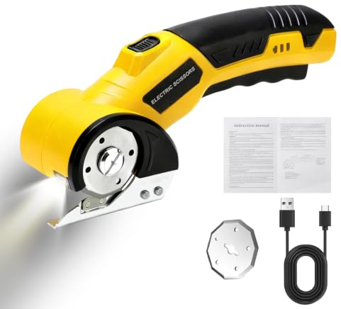 Elektrische Schere,kartonschneider mit 3.6V 2000 mAh, Kabellose Kartonschneider mit Sicherheitssperre und Licht,Universalschneider für Pappe Teppich Stoff Kunststoff Aluminiumblech
