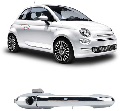 for Fiat 500 Door Handle 2007-2018, Premium Chrome, Outer Right | For Fiat 500 Accessories, RHD, 500C, 735592026, 735592012, O/S Driver Side
