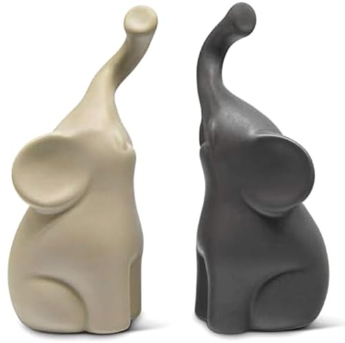 NONDK Loving Pair of Elephants in Beige & Grey Figurine As A Set Decoration Figure - Ornament