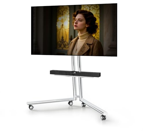 Support TV roulettes Étagère Intégrée, 32-65 Pouces, Charge 50 kg | Roulettes Verrouillables, Gestion des Câbles, Acier Inoxydable, VESA Max 600x400mm, Compatible Plasma, LCD et LED
