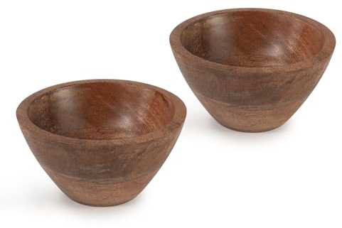 woodluv Wooden Bowls Set of 2, Serving Bowl, Salad Serving Cereal, Fruit Bowls, Snacks Serving Dish, 15 x 15 x 7.5 cm