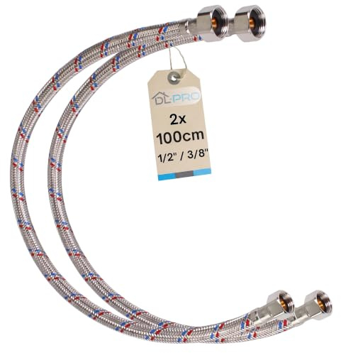 DL-pro 2er Set 100 cm Flexschlauch 1/2 Zoll auf 3/8 Zoll – Anschlussschlauch für Armatur/Eckventil