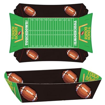 Fußball-Party Pommes-Schalen, 12 Pcs Einweg-Papierteller mit Basketball- und Rugby-Motiv, Fußball Papiertabletts Snack Serviertablett für Fussball Deko Geburtstag (Rugby – Schwarz)