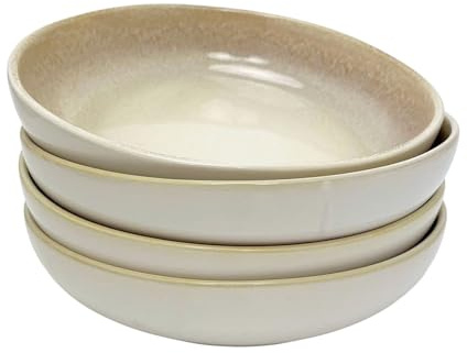 Carousel Home Set of 4 Sandstone Stoneware Deep Plates, 22cm Reactive Glaze Pasta Bowls, Shallow Kitchen Dishes