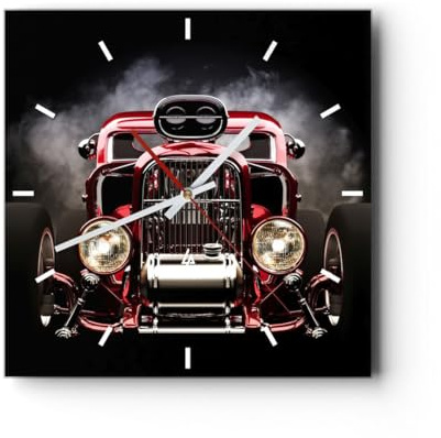 Modern Wanduhr Auto klassisch Retro Sport 40x40cm Quadrat Groß Wand Uhr Glas Analog Zimmeruhren Küche Büro Wohnzimmer Glasuhr Wall Clock Dekoration Design Wanddekoration Küchenuhr C3AC40x40-2422