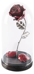 Forging Art Bcn® Eisen Schmiede ewige Rose mit Benutzerdefinierte Gravur Die Schöne und das Biest Rose - Geschenk zum Muttertag, Valentinstag, Hochzeitstag, Eiserne Hochzeit (Rot/Silber)