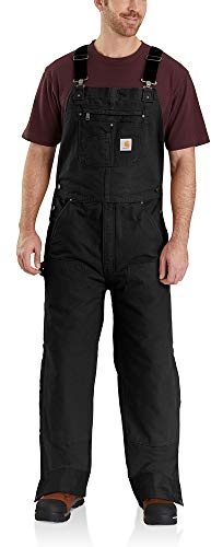 Carhartt Men's Washed Duck Insulated Bib Overall, Black, Large