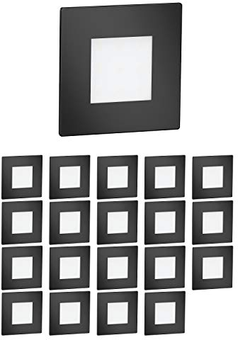 ledscom.de 20 Stück LED Treppenlicht/Wandeinbauleuchte FEX für innen und außen, eckig, schwarz, 85 x 85mm, warmweiß