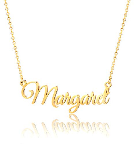MONOOC Custom Name Necklace Personalized, 14K Gold Plated Personalized Name Necklace Gold Rose Gold Silver Color Stainless Steel Name Plate Necklace for Women Girls Men, Customized Name Word Necklace