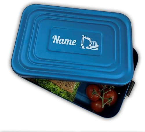 Unikatolo Brotdose mit Name und Motiv, BLAU Aluminium Lunchbox mit Gravur Geschenk-Idee für Kinder, Schule, Kindergarten, Metall, Vesperdose Erwachsene