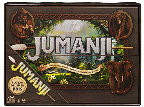 Spin Master - JUMANJI (6062543), Brettspiel mit vielen Herausforderungen und Filmumgebung, Holzkiste, ab 8 Jahren [französische Ausgabe]