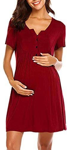 Vuncio Robe Enceinte Maternité Grande Taille Allaitement Vetement Robes Grossesse Dentelle Manche Courte Été Élégant Casual Photographie (Rouge, L)