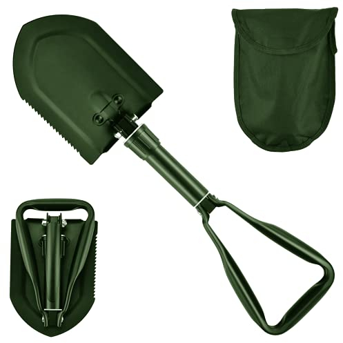 Pelle Pliante 58cm,Pelle Multifonction Extra Stable Haute Résistance en Acier au Carbone avec Sac de Transport (Vert, 58cm)