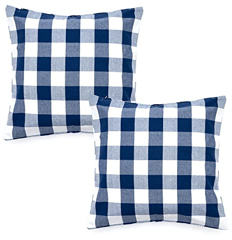 Asquare Kissenbezug 50x50 Kariert - Blauer Kissen Bezug aus hochwertiger Baumwolle - Kissenhülle mit Reißverschluss - Pillow Cover - Kopfkissenbezug im 2er Set