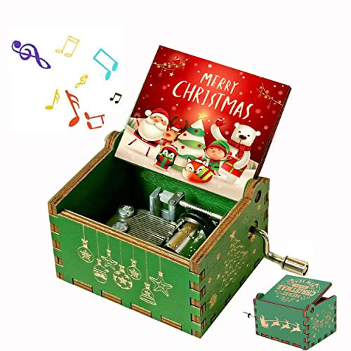 PeaMirmy Merry Christmas Spieluhr aus Holz mit Handkurbel, graviert für Jungen, Mädchen, Männer und Frauen Weihnachten und Neujahr (D)
