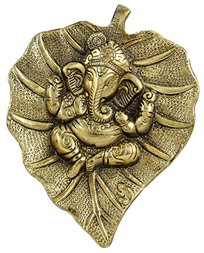 Charmy Crafts Metall Ganesha auf Blatt, Wandbehang Artikel für Wanddekoration, Hochzeitsgeschenke, am besten für Einweihungsfeiern, Raumdekoration (Gold)