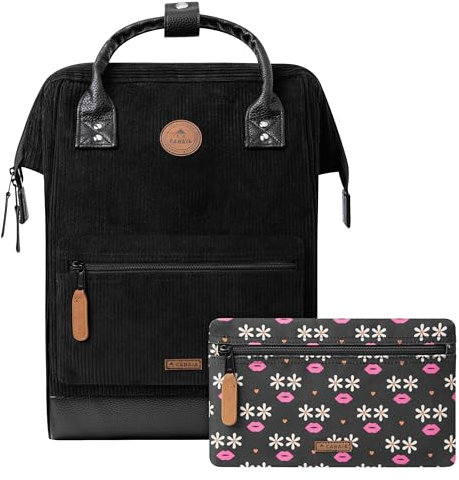 Cabaïa - Adventurer Rucksack Brighton Medium 18L - Wasserabweisend - Laptopfach bis zu 13 Zoll - 2 Vordertaschen - vegan zertifiziert - Rucksack für Reisen und Arbeit, Damen & Herren - Schwarz