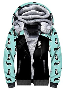 Border Collie 3D Printed Zipper Hoodies Men Women Fashion Warm Double Plus Velvet Jacket Winter Coat Cosplay Kleidung, 5, M