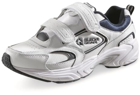 Guide Gear Walking Shoes for Men Hook and Loop, Comfortable Shoes for Work, Casual, Working White/Navy 12 4E (2xExtraWide)