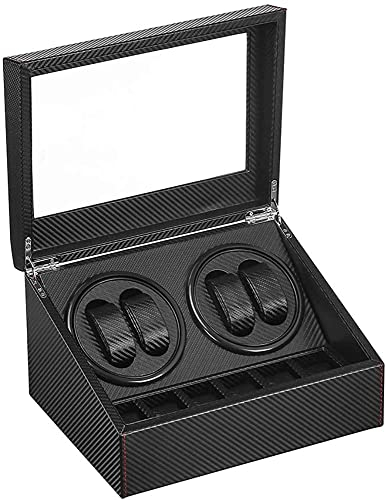 DRAIGERWAY Automatische Uhrenbeweger Box,luxuriöser Uhrenbeweger,Uhrengehäuse mit leisem Mabuchi Motor,PU-Leder Uhrengehäuse mit Netzteil,Lagerung Schmuckschatulle(Faser aus Kohlenstoff-DGW)