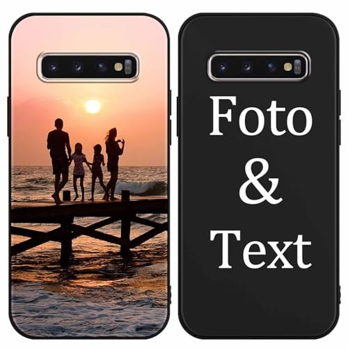 Yoedge Personalisierte Handyhülle für Samsung Galaxy S10 Plus Hülle Personalisiert 6,4,Schwarz Hülle Eigenem Foto Bedrucken Bild Text Individuelle Schutzhülle Selbst Gestalten für Samsung S10 Plus