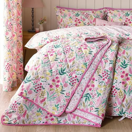 Catherine Lansfield Tilly Floral Tagesdecke, wendbar, 220 x 230 cm, Rosa