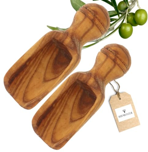2x HOFMEISTER® Schäufelchen Olivenholz Dosierlöffel Gewürzschaufel - auffällige Maserung im Holz - Geschenk Küche Einzug - 6,5 cm