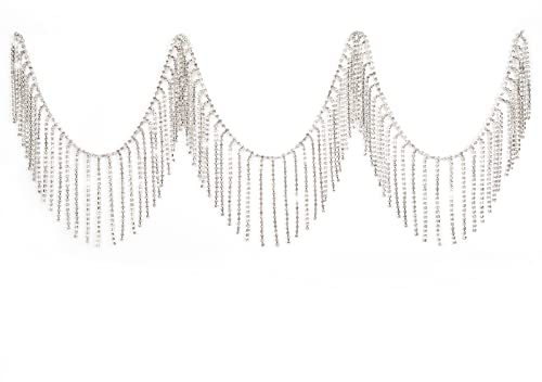 CRAFFANCY 1 m Strass-Fransenborte, Strassband, Quastenkette, Silber, Diamant, Kristall, Quaste, Fransenborte zum Nähen, Basteln, Kleidung, Dekoration