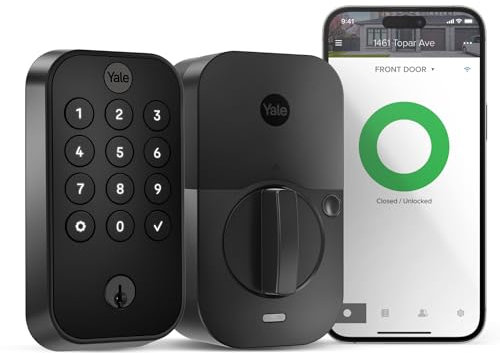 Yale Security Assure Lock 2 Serrure de porte d'entrée intelligente à clé en daim noir avec clavier connecté Wi-Fi pour entrée de code et accès à distance, YRD410-WF1-BSP