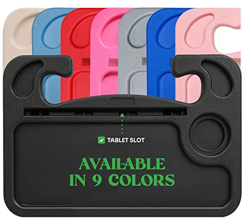 lebogner Steering Wheel Tray, Car Food Trays For Eating With iPad Tablet Slot, Multipurpose Double-Sided Hook On Travel Auto Steering Wheel Desk Table For Laptop & Notebook With Cup Holder, Black