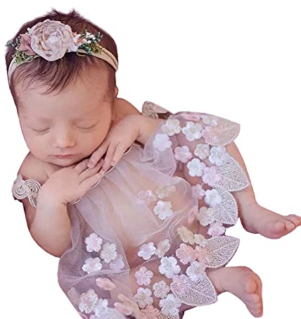 URFEDA Neugeborenen Fotografie Requisiten,Baby Fotoshooting Kostüme,Baby Blumen Spitze Strampler Kleidung Foto Babybekleidung Outfits Bekleidung Set für Baby Foto Fotografie Prop Zubehör