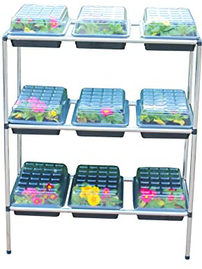 Gardening Naturally Aluminium Seed Tray Stand, 3-Tier, 9 Trays Without Holes & Lids, Silver, Aluminium