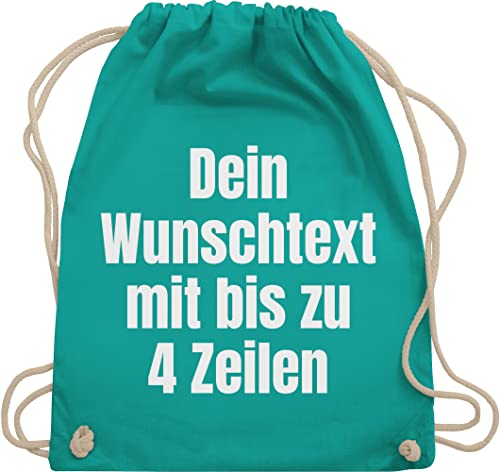 Turnbeutel Rucksack - Aufdruck selbst gestalten - Wunschtext I Eigener Text I Custom Text - Unisize - Türkis - personalisierter beutel stoffbeutel name personalisierte datum beuteltasche