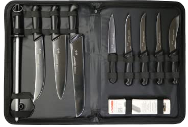 Starrett Professional Knife Set - 11 Pieces Stainless Steel Kitchen Chef Knifes - Black Handle