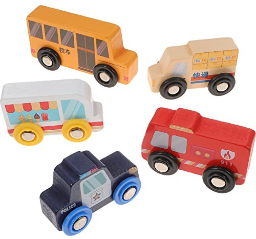 NUOBESTY 5st Szenenauto Aus Holz Fahrzeugset Holz Osterparty Gefallen Stadtfahrzeuge Spielzeug Stadt Spielset Eisenbahnwaggons Holz Spielzeugautos Holz Kind Hölzern Mini Marionette