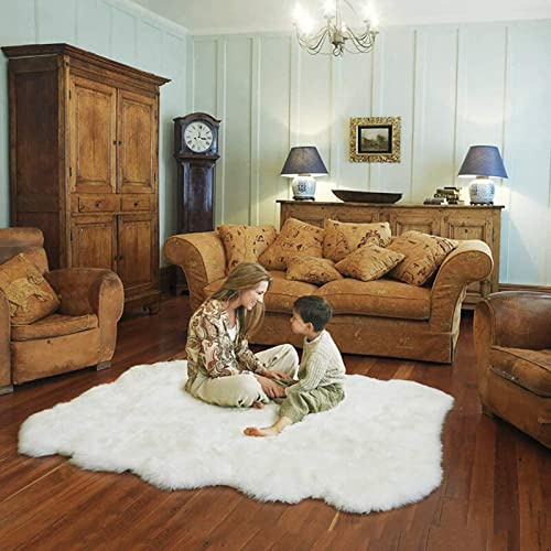 GOOBIX Carpet faux lambskin sheepskin longhair fur optics imitation wool bed rugs sofa mat (white, 120 x 180 cm/47.2 * 70.8in)