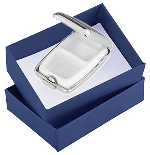 SILBERKANNE Pillendose 2 Fächer 6,5 x 4,5 cm x1,5 cm mit schwarzes Kunstleder Premium Silber Plated edel versilbert in Top Verarbeitung