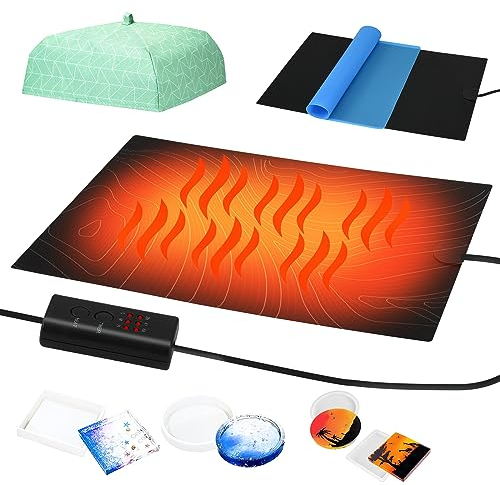 Resin Heating Mat,120℃ Resin Moulds Quick Curing Machine with 3 Temperature Adjustment and Timer Function,Resin Accessories for Resin Moulds,Silicone Moulds,Epoxy Resin