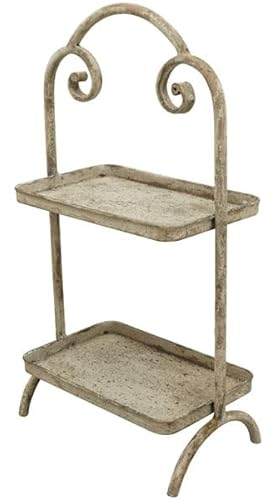 Alzata a 2 ripiani in metallo, rettangolare, altezza 41 cm, colore: grigio