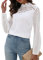 Hount Spitzen Langarmshirts für Damen Elegant Chiffon Blusenshirt Stehkragen Business Bluse (XXL, Weiß)