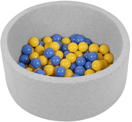 Petsona Piscine pour Chien À Balles Baignoire pour Chien Chat Animal Ronde en Mousse, Gris Clair: Bleu/Jaune