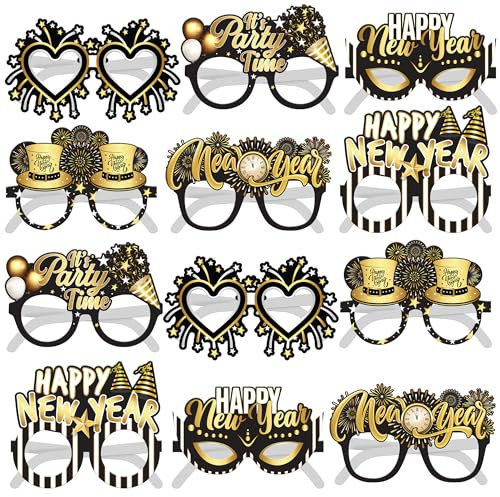 KatchOn, Happy New Year Brille 2024 - 12 Stück | Silvester Gläser, Silvester Party Supplies 2024 | Happy New Years Party Brille für Happy New Years Dekorationen 2024 | NYE Party Supplies