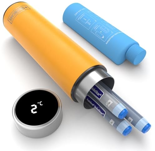 DISONCARE 60H Insulin Pen Kühltasche,2-8 Grad Touch-Display Temperaturanzeige Kühler Tragbaren Medikamente Kühlbox Reise TSA | Diabetiker Tasche mit 2 Kühlakkus(Gelb)