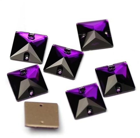 Pietre in velluto viola da cucire con retro piatto, strass quadrati di cristallo per la decorazione di vestiti in pile viola 22 mm 24 pezzi